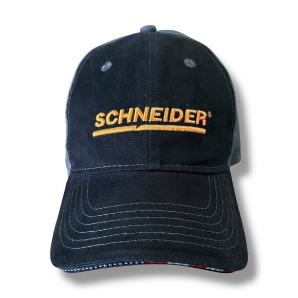 Schneider Ball Cap Mens Black Gray Orange Logo Adjustable Hat USA Trim OSFM - Picture 1 of 8